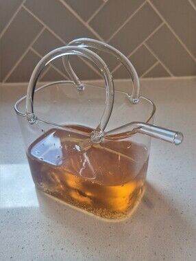 1 Clear Glass Beverage Pitcher with Handle and Straw - Transparent